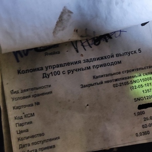 ПИ305294 Арматура трубопроводная (Колонка управления выпуск 5 Ду100)